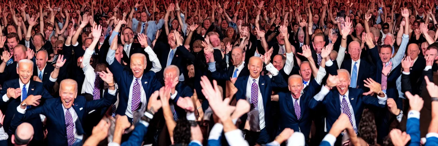 Image similar to photograph of several clones of joe biden raving in a mosh pit