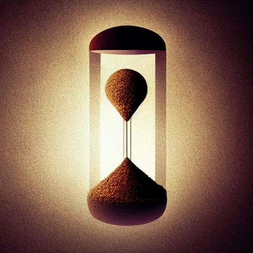 Prompt: studio lighting, face made of falling grains of sand, leaking through the hourglass, concept art, digital art, surreal, mood lighting,