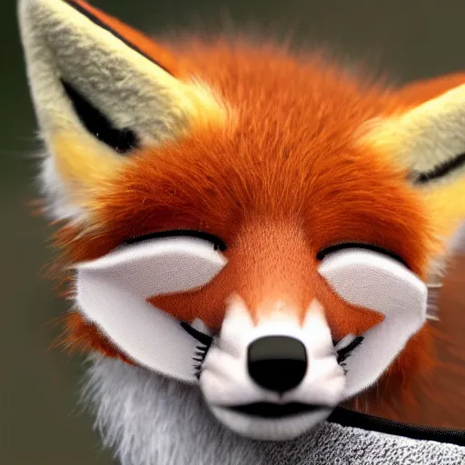 Image similar to photorealistic journalist closeup of a cute fox sleeping, bbc earth, hyperdetailed, super fluffy