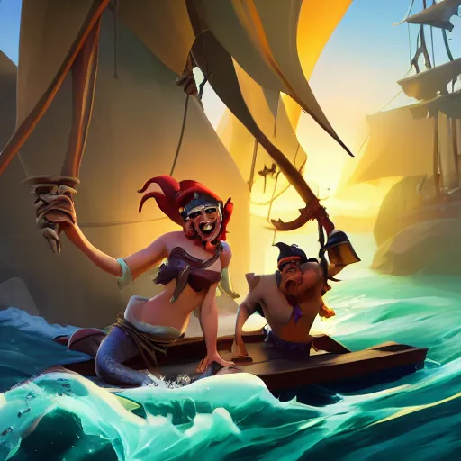 Prompt: jack the pirate and mermaid on sea of thieves game avatar hero, behance hd by jesper ejsing, by rhads, makoto shinkai and lois van baarle, ilya kuvshinov, rossdraws global illumination