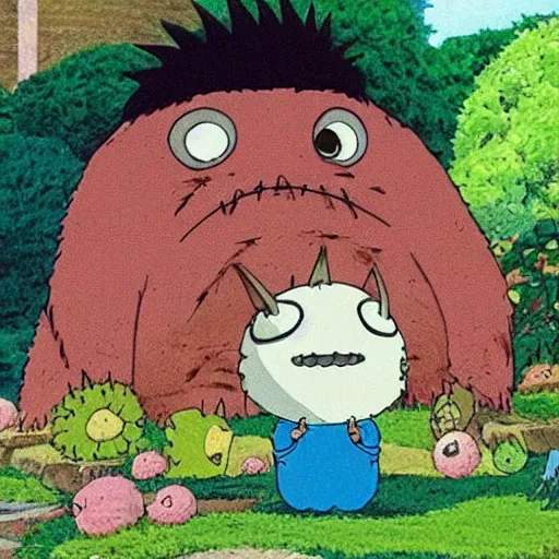 Prompt: cute tiny monster in the garden, vibrant, Studio Ghibli