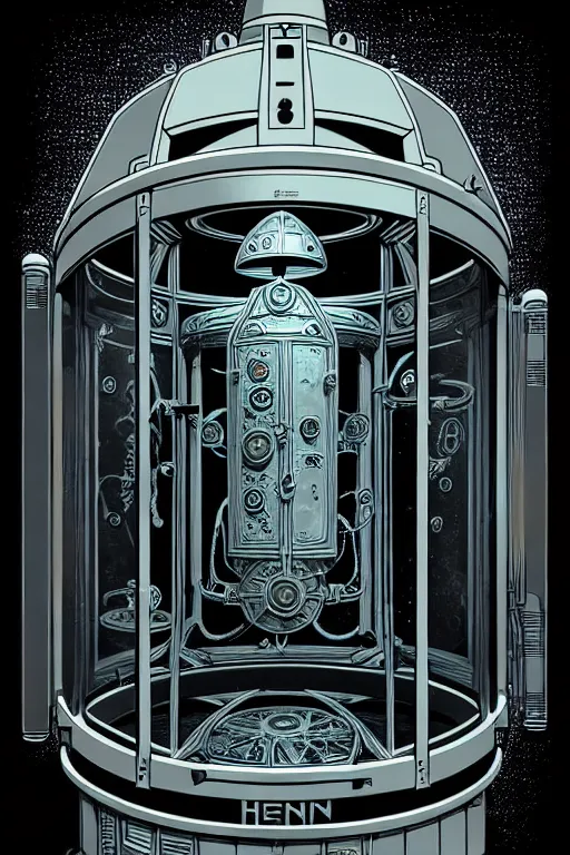 Prompt: steampunk cryo chamber containing an grey aien, high details, intricately detailed, by vincent di fate, inking, 3 color screen print, masterpiece, trending on artstation,, sharp, details, hyper - detailed, hd, 4 k, 8 k