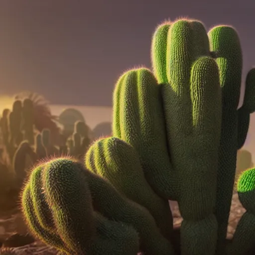 Prompt: photorealistic shot of cactus Groot, octane render, unreal engine 4k, volumetric light, fog, detailed,