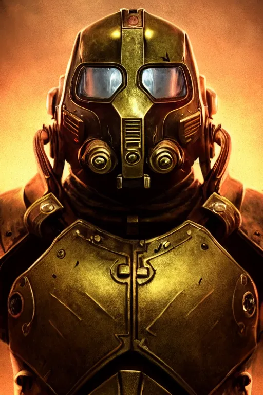 Image similar to unknown Fallout 5 character portrait, partially clothed in metal-plated ballistic armour, atmospheric lighting, painted, intricate, volumetric lighting, beautiful, golden hour, sharp focus, ultra detailed, by Leesha Hannigan, Ross Tran, Thierry Doizon, Kai Carpenter, Ignacio Fernández Ríos