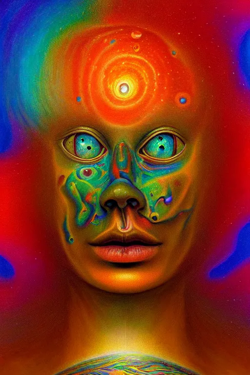 Image similar to hyperrealistic abstract close-up Renaissance psychedelic!! celestial happy! pure creature!! peaceful! kind spirit of nature! beautiful fractal!! eyes! highly detailed concept art eric zener elson peter cinematic hard rainbow lighting high angle hd 8k sharp shallow depth of field endless, inspired by Zdzisław Beksiński Salvador Dali