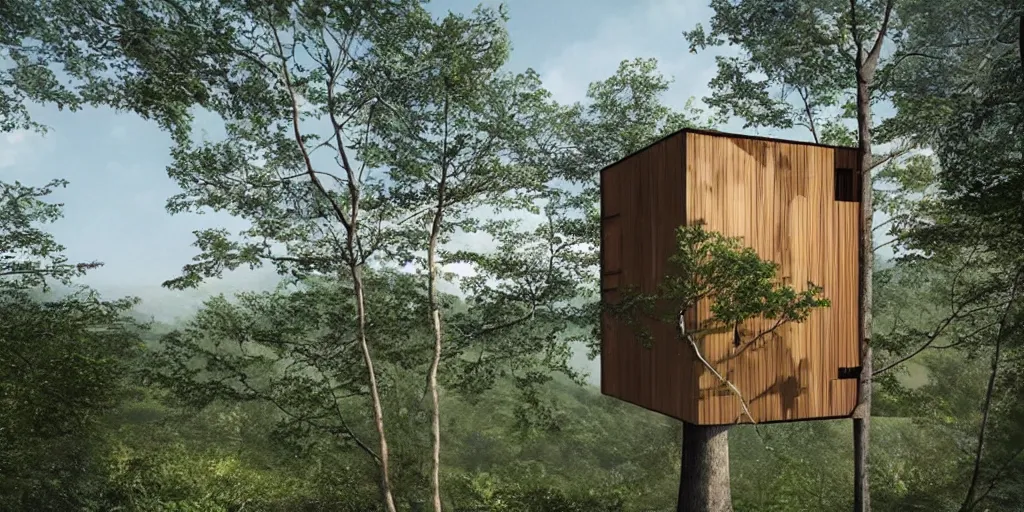 Prompt: a beautiful illustration of tree house by studio ghibili situated on a hill