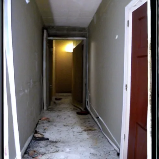 Prompt: neglected hallway, basement, office, craigslist photo