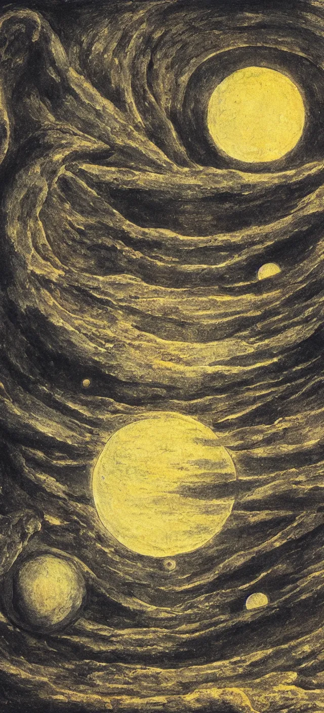 Prompt: an illustration of an alien planet by william blake