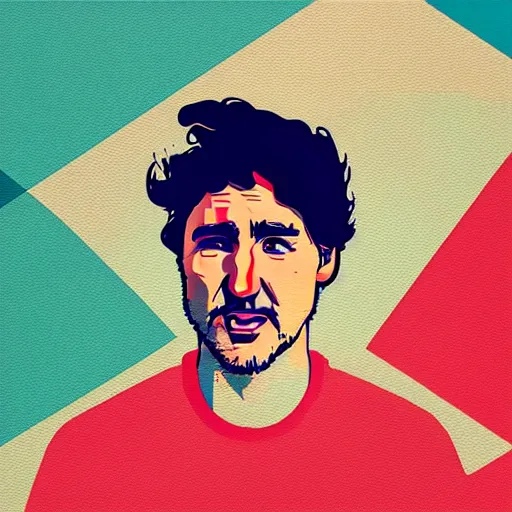 Prompt: crying and sad Justin Trudeau profile picture by Sachin Teng, asymmetrical, Organic Painting , Matte Painting, geometric shapes, hard edges, graffiti, street art:2, by Sachin Teng:4