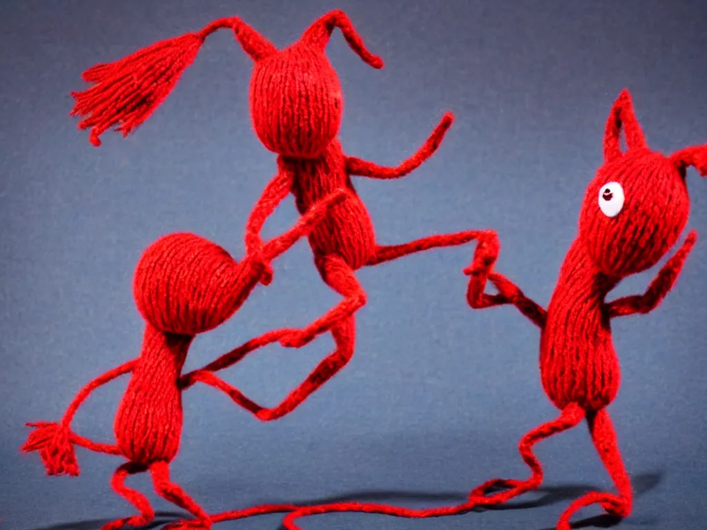 Image similar to a red yarny dancing on a lead