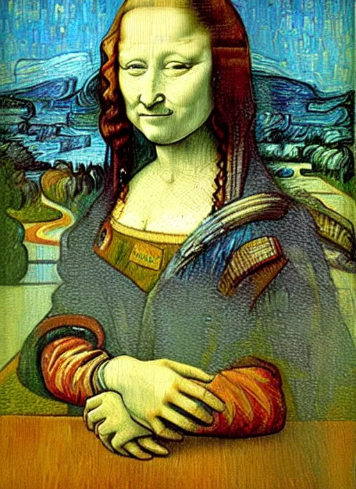 Image similar to monalisa painting in van gogh style art