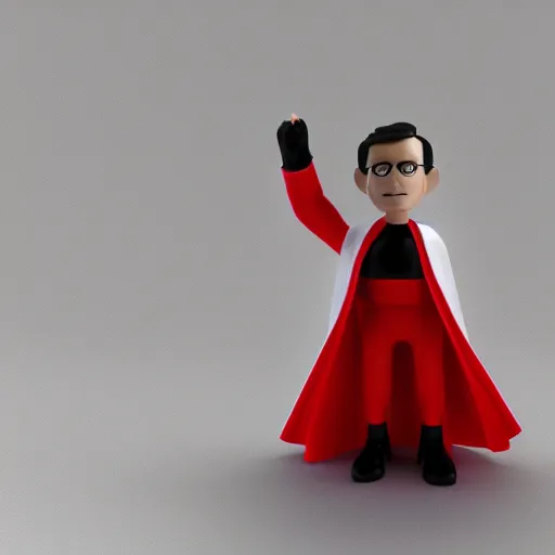 Image similar to plastic toy man with cape flying, white background, 3 d product render, 8 k,