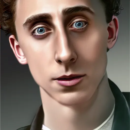 Prompt: Timothee Chalamet and Tom Hiddleston crossbreed, illustrated and rendered by Xie Boli, trending on artstation, 4k, 8k, photorealistic imagery, photorealistic details, intricate, highly detailed