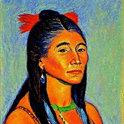 Prompt: portrait of a pocahontas, Post-Impressionism