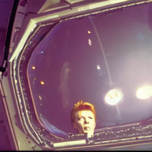 Image similar to david bowie performing on top of a spaceship in space