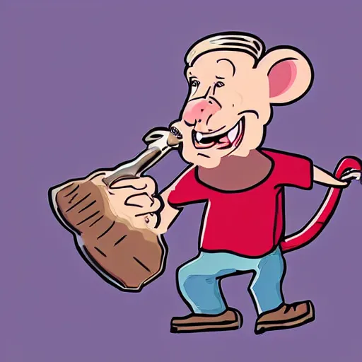 Image similar to rat slamming a hammer on a granny, detailed cartoon illustration