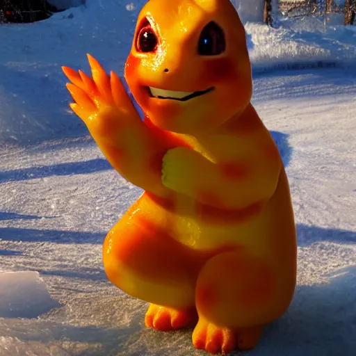 Image similar to ice sculpture of charmander, photography