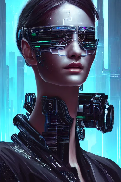 Image similar to a portrait of the cyberpunk android, high - contrast, intricate, elegant, highly detailed, digital painting, artstation, concept art, smooth, sharp focus, illustration