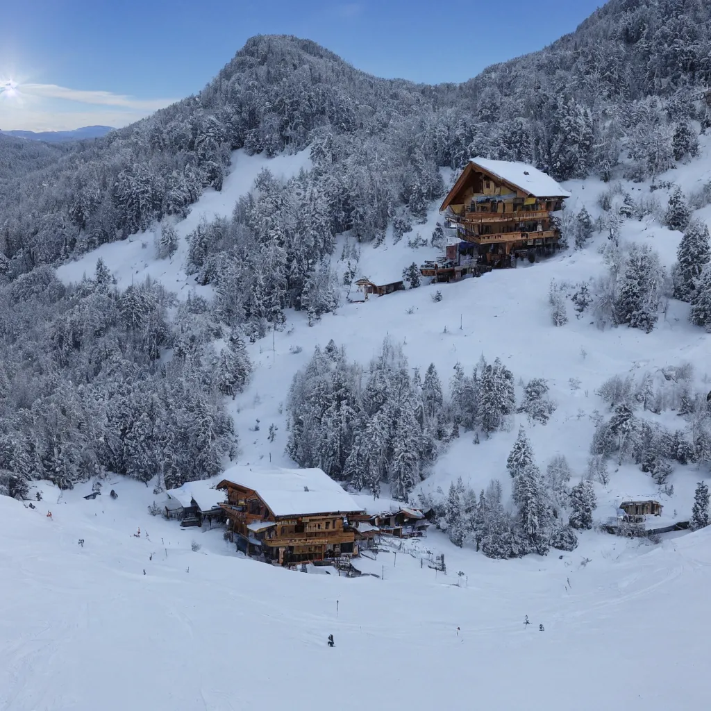 Image similar to ski station, clear weather, 8 k,