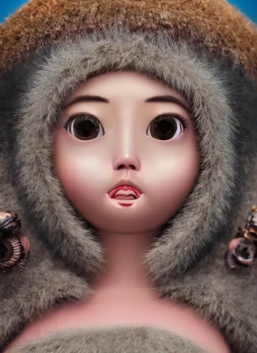 Image similar to closeup profile portrait of tin toy eskimo igloo bikini girl, depth of field, zeiss lens, detailed, symmetrical, centered, fashion photoshoot, by nicoletta ceccoli, mark ryden, lostfish, breathtaking, 8 k resolution, extremely detailed, beautiful, establishing shot, artistic, hyperrealistic, octane render