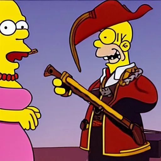 Prompt: A still of Homer Simpson as Jack Sparrow