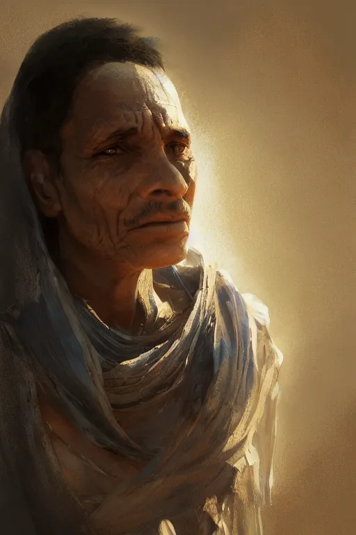 Prompt: egyptian citizen, portrait, poor, intricate, elegant, volumetric lighting, digital painting, highly detailed, artstation, sharp focus, illustration, ruan jia