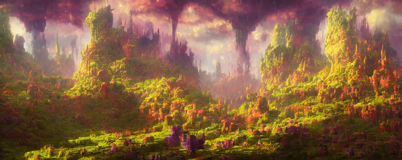 Image similar to ” otherwordly whimsical landscape, [ cinematic, detailed, epic, widescreen, opening, establishing, mattepainting, photorealistic, realistic textures, octane render, art by paul lehr ] ”