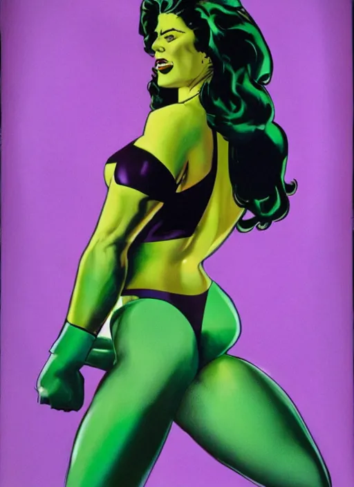 Image similar to a color portrait of the she hulk wearing fashion clothing by richard avedon dramatic lighting.