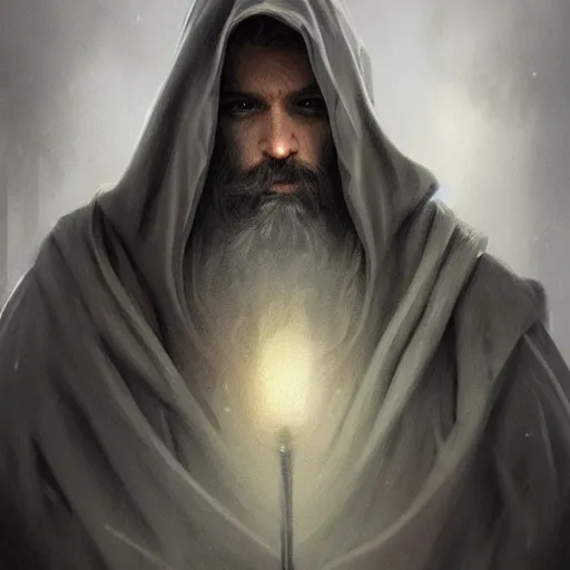 Image similar to epic portrait an hooded man with a beard and serious face, digital painting, artstation, concept art, soft light, hdri, smooth, sharp focus, illustration, fantasy, intricate, elegant, highly detailed, D&D, matte painting, in the style of Greg Rutkowski and Alphonse Mucha and artemisia, 8k, highly detailed, jurgens, rutkowski, bouguereau, pastoral, rustic, georgic, detailed concept art, illustration, colorful pastel, painting, detail, ultra detailed, digital art, 4K,