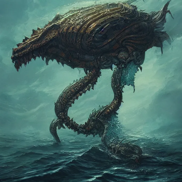 Image similar to sea monster under the ocean d & d, d & d style, trending on artstation, intricate, highly detailed, vivid painting, colorful, art by greg rutkowski
