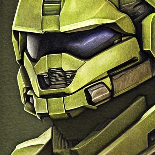 Prompt: super detailed portrait of the master chief from halo