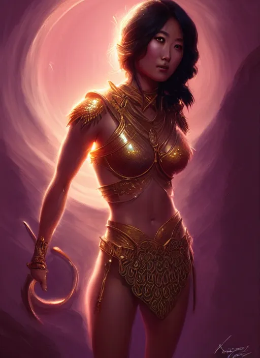 Image similar to karen fukuhara as dejah thoris, intricate, elegant, glowing lights, highly detailed, digital painting, artstation, glamor pose, concept art, smooth, sharp focus, illustration, art by artgerm and greg rutkowski, artey freytag