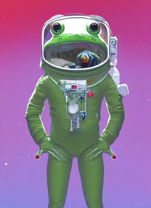 Prompt: a frog 🐸 as a astronaut standing top of the earth 🌎, au naturel, hyper detailed, digital art, trending in artstation, cinematic lighting, studio quality, smooth render, unreal engine 5 rendered, octane rendered, art style by kurzgesagt and nixeu and kim jung gi and greg rutkowski