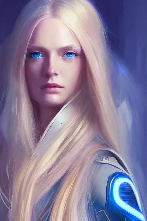 Prompt: portrait futuristic beautiful northern europe Airforce armored pilot Girl, long blonde hair, blue eyes, at inside of future fighter aircraft, ssci-fi, fantasy, intricate, very very beautiful, elegant, human anatomy, neon light, highly detailed, digital painting, artstation, concept art, soft light, smooth, sharp focus, illustration, art by tian zi and WLOP and alphonse mucha