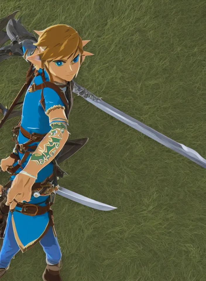 Prompt: a highly detailed render of link from the legend of Zelda breath of the wild killing monster Bolsonaro with his sword, 4k screenshot