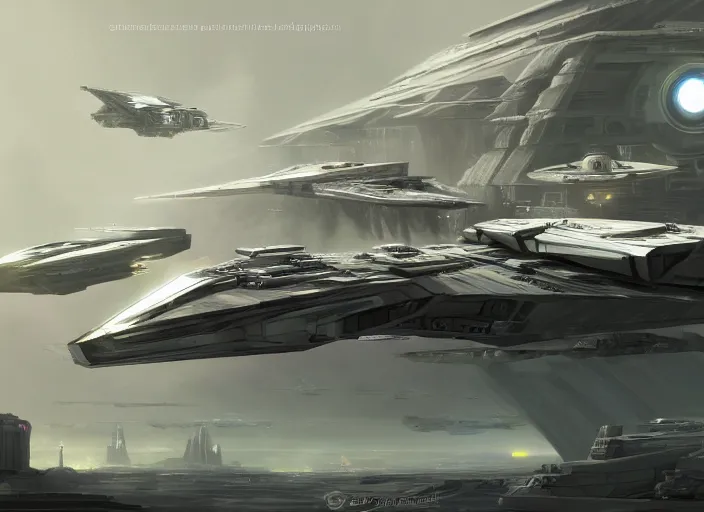 Prompt: a single large spaceship seen from the surface of a busy metropolis, star wars, star citizen digital art, trending on art station