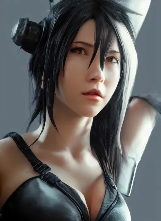 Prompt: tifa from final fantasy, au naturel, hyper detailed, digital art, trending in artstation, cinematic lighting, studio quality, smooth render, unreal engine 5 rendered, octane rendered, art style by klimt and nixeu and ian sprigger and wlop and krenz cushart