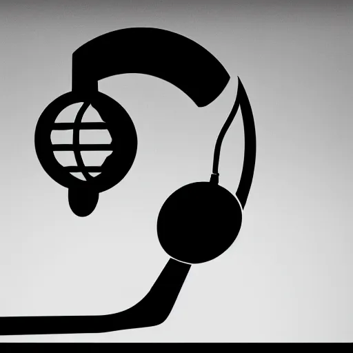 Image similar to a minimal logo of a seagull bird wearing headphones and talking to a microphone at a podcast