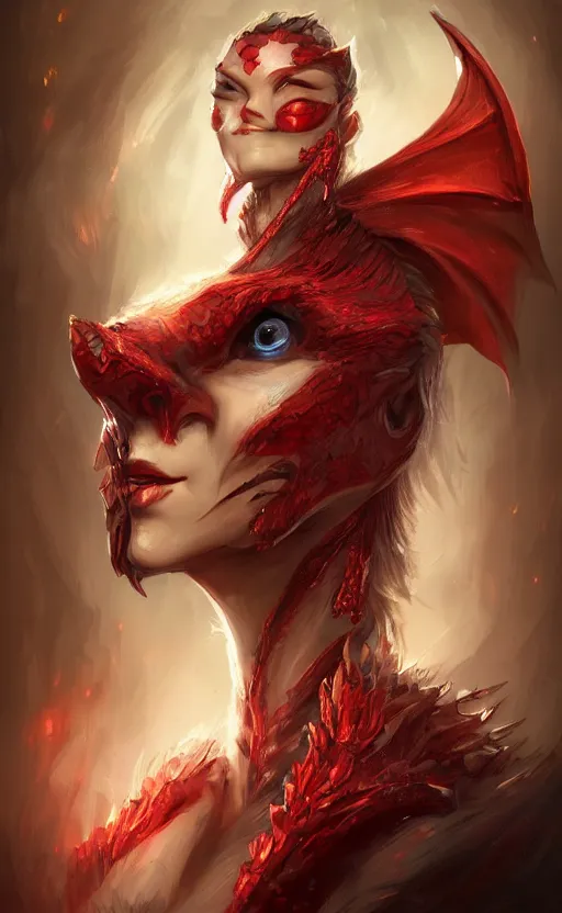 Image similar to face portrait of dragon kin woman, with pretty red ruby eyes, dynamic lighting, fantasy concept art, trending on art station, stunning visuals, creative, cinematic, ultra detailed