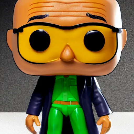 Image similar to funko pop gustavo fring. half face. death scene from breaking bad. toy design