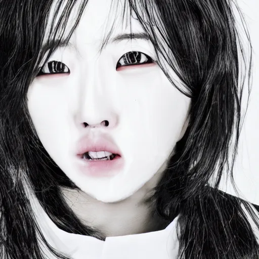 Prompt: hyper realistic k - pop idol black and white portrait with facial scars