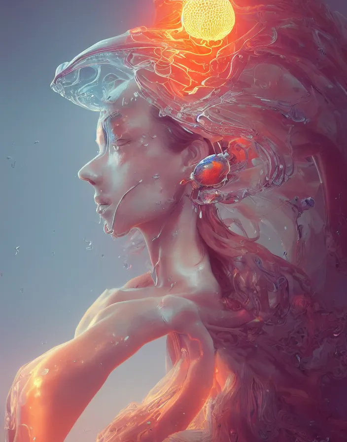 Image similar to goddess portrait. jellyfish phoenix head. intricate artwork by Tooth Wu and wlop and beeple. octane render, trending on artstation, greg rutkowski very coherent symmetrical artwork. cinematic, hyper realism, high detail, octane render, 8k