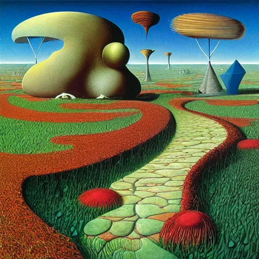 Image similar to the path less taken by jacek yerka, roger dean and salvadore dali w - 7 6 8