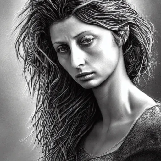 Image similar to pencil art, detailed portrait of aly michalka, intricate, hyper detailed, realistic, oil painting, by yoshitaka amano, cinematic lighting