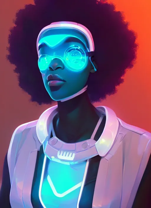 Prompt: afro - futurist engineer in a lab studying holographic schematics + full body | hyperrealistic digital painting by makoto shinkai, ilya kuvshinov, lois van baarle, rossdraws | afrofuturism in the style of hearthstone and overwatch, trending on artstation | orange highlights and complimentary colors