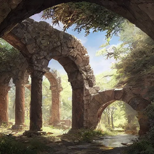Prompt: concept art painting of an ornate ancient stone archway, in the woods, realistic, detailed, cel shaded, in the style of makoto shinkai and greg rutkowski and james gurney
