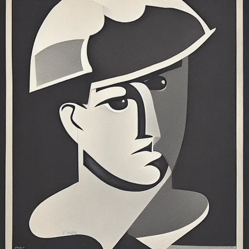 Prompt: a poster of a young man wearing a helmet. by ismael nery, wyndham lewis. behance, international typographic style, soviet propaganda, american propaganda, fauvism