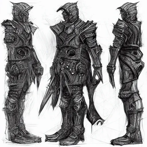 Image similar to ragged bone armor. digital charcoal sketch. prop design multiple angles. # digitalsketch # monochrome # sketch # ink # characterdesign # dndcharacter # charactersketch # characterconcept # conceptart