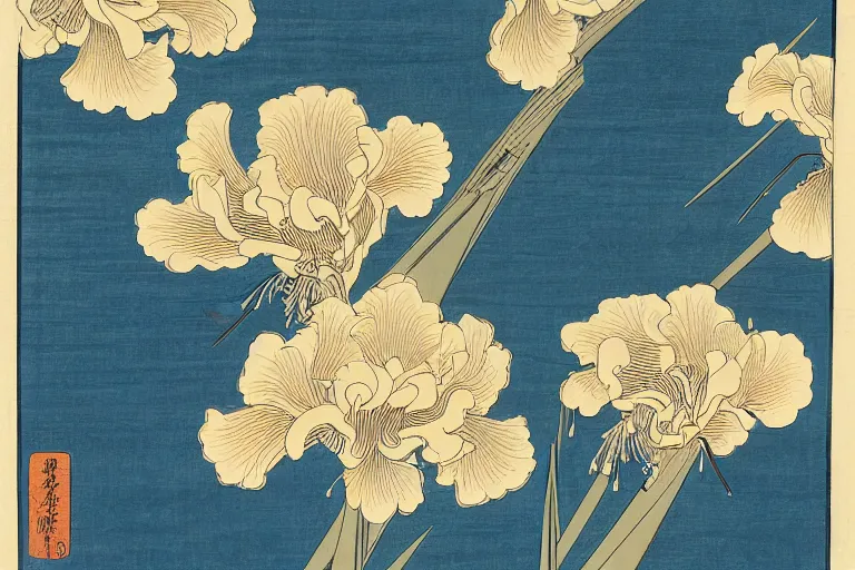 Prompt: a beautiful and hyperdetailed ukiyo - e drawing of tangled irises by katsushika hokusai, in style by utagawa kuniyoshi and utagawa hiroshige, japanese print art, intricate, elegant, complex, illustration, clean 4 k