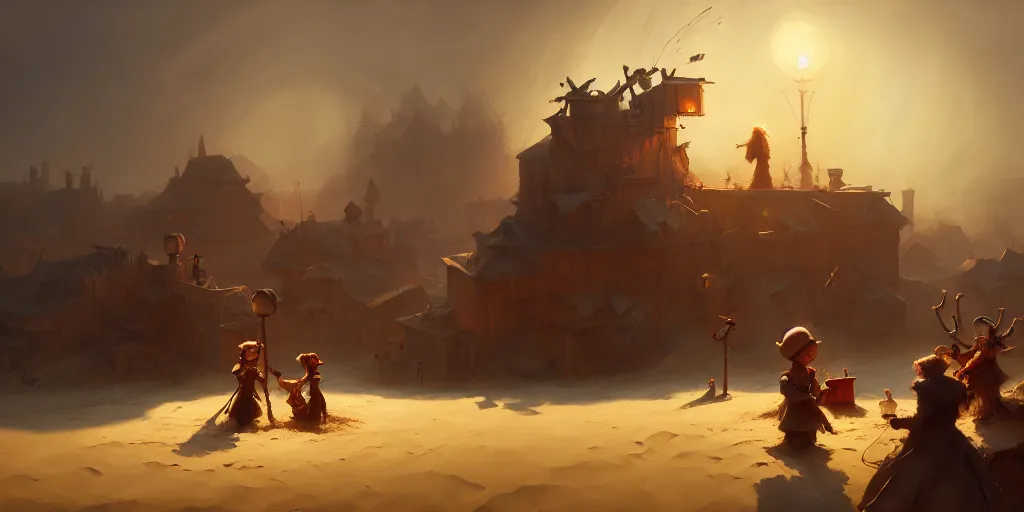 Prompt: playing at the sandbox by otto dix and greg rutkowski and andreas rocha, cinematic lighting, highly detailed, warm colours, 4 k